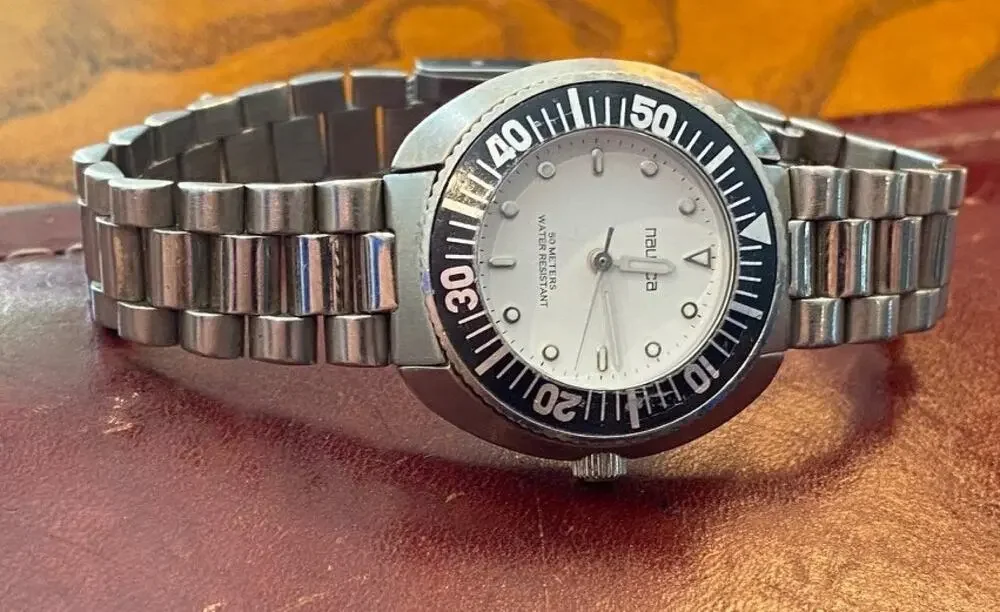 Women's 30mm Nautica Watch, Silver Tone with Black Bezel, WR to 50M